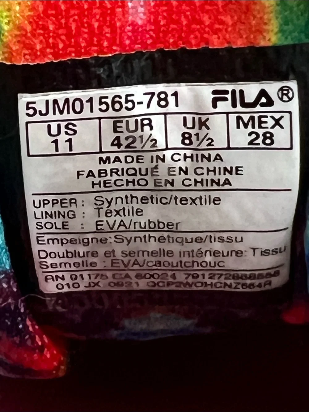 Fila Multicolor Tie Dye Sneakers 5JM01565-781 Womens Size 11